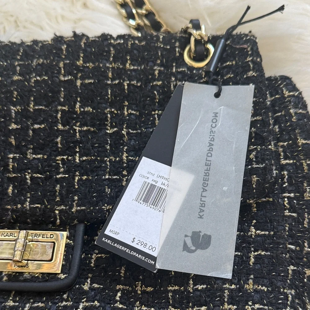 Karl Lagerfeld Black and Gold Tweed Shoulder Bag - Picture 2 of 4
